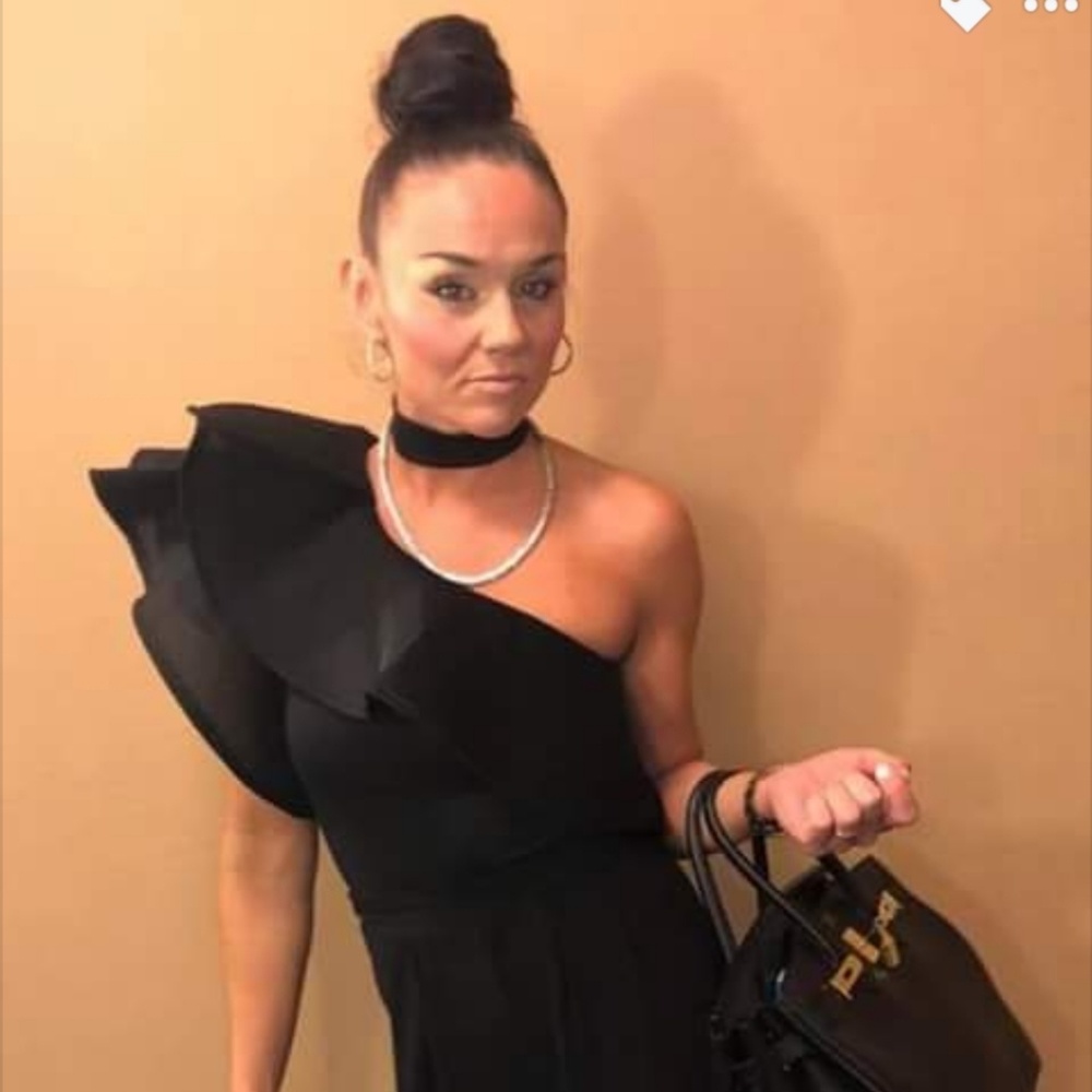 Black one shoulder ruffle top